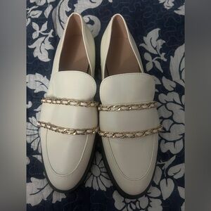 Karl Lagerfeld White Loafers with Gold Chain Accent